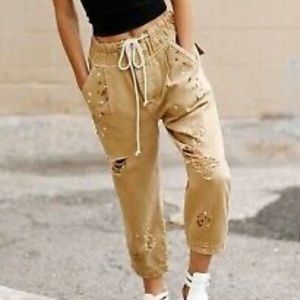 NWOT Free People Mixed Up Utility Jeans M